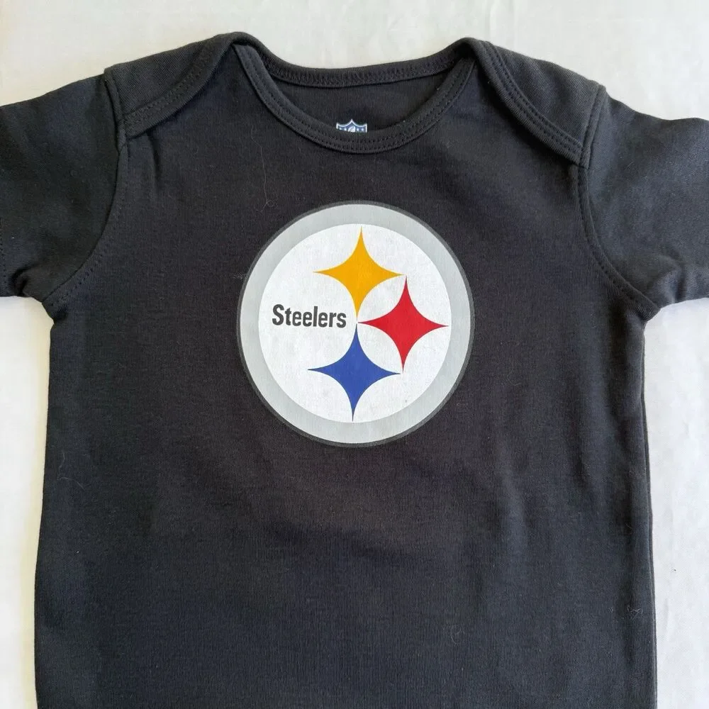 Lot Of 2 Pittsburgh Steelers NFL One Piece Creeper Bodysuit Black Yellow Sz 24M